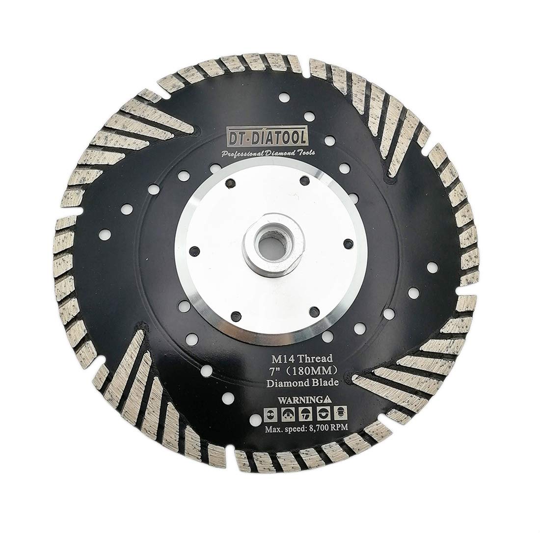 DT-DIATOOL Diamond Turbo Cutting Disc with Slant Protection Teeth 7 Inch / 180mm Cutting Disc with M14 Thread for Concrete Tile Granite Marble Masonry