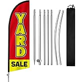 QSUM Yard Sale Signs with Stakes, 8FT Huge Yard Sale Flag for Business, Garage Sale Flags for Outside, Garage Sale Banner with Ground Spike, Flagpole