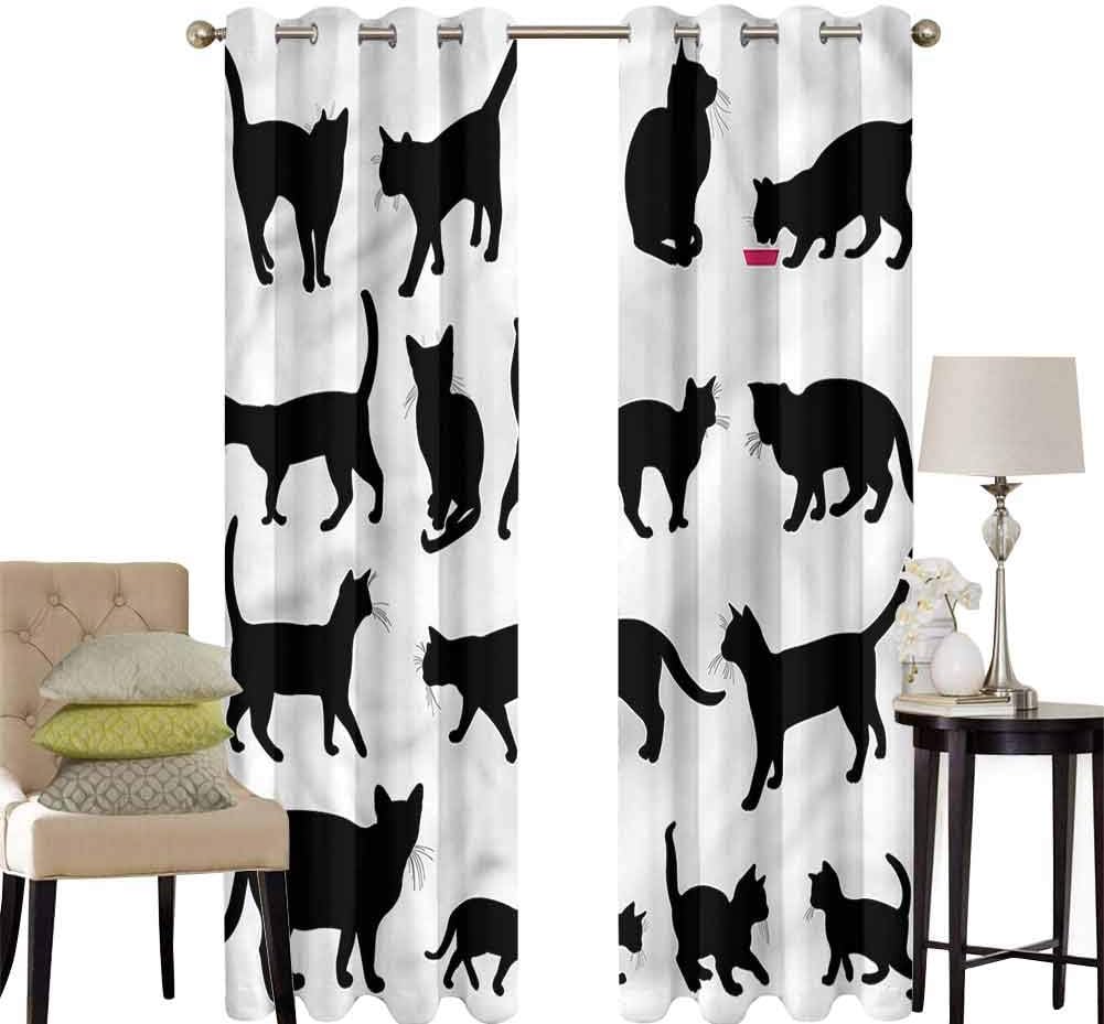 hengshu Cat Black Out Window Curtain 2 Panel Black Kittens Pets Paws Living Room
