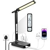 Infiway Desk Lamp with USB Charging Port: LED Stepless Dimmable Eye Caring Desk Light for Home Office - 1 Type-C, 1 USB-A Charging Port, 2 AC Power Outlets, Multiple Light Modes for Study and Bedroom
