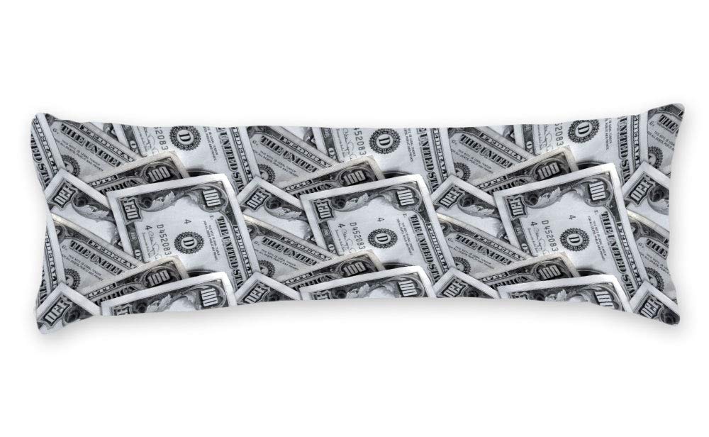 AILOVYO Pillow Cover Paper Money Silky Shiny Satin Long Body Pillow Case Home Decor 20 x 54Inch
