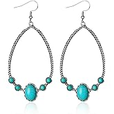 Western Turquoise Dangle Earrings for Women Boho Circle Jewelry Handmade Outfit Accessories