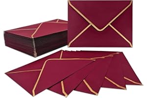 WEZCHUGHAOL 50 Pcs Invitation Envelopes, V-Flap Envelopes Mailing Card Envelopes, Quick Seal Envelopes with Gold Border for B