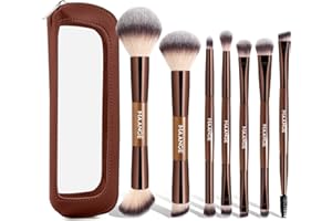 MAANGE 7 PCS Foundation Makeup Brush Set With Bag, Make up Brushes, Eyeshadow Concealer Brush, Double-ended Foundation Contour Powder Blush, Professional Face brush Set Tools For Liquid,Cream(Apricot)
