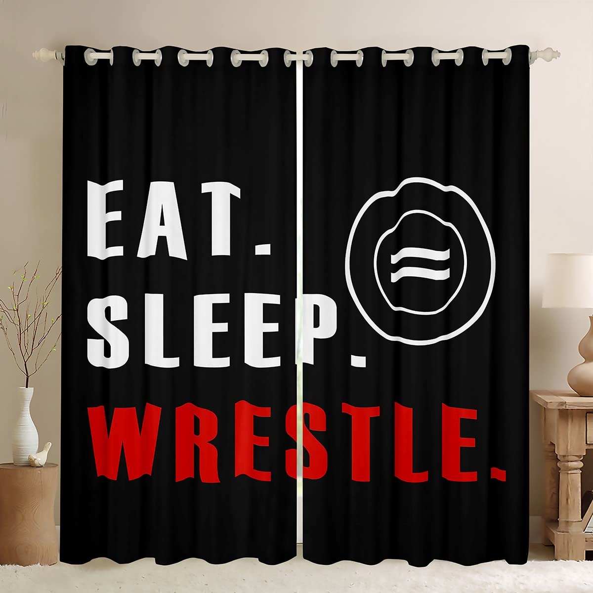 Loussiesd Wrestle Darkening Drapes Sports Theme Curtains for Bedroom Living Room for Kids Boys Girls Teens Wrestling Blackout CurtainsSuper Soft Window Treatments W46*L54