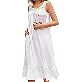Ekouaer Nightgowns for Women Sleeveless Night Gown Victorian Sleep Shirt with Pockets Ladies Pajamas Lace Trim Sleepwear