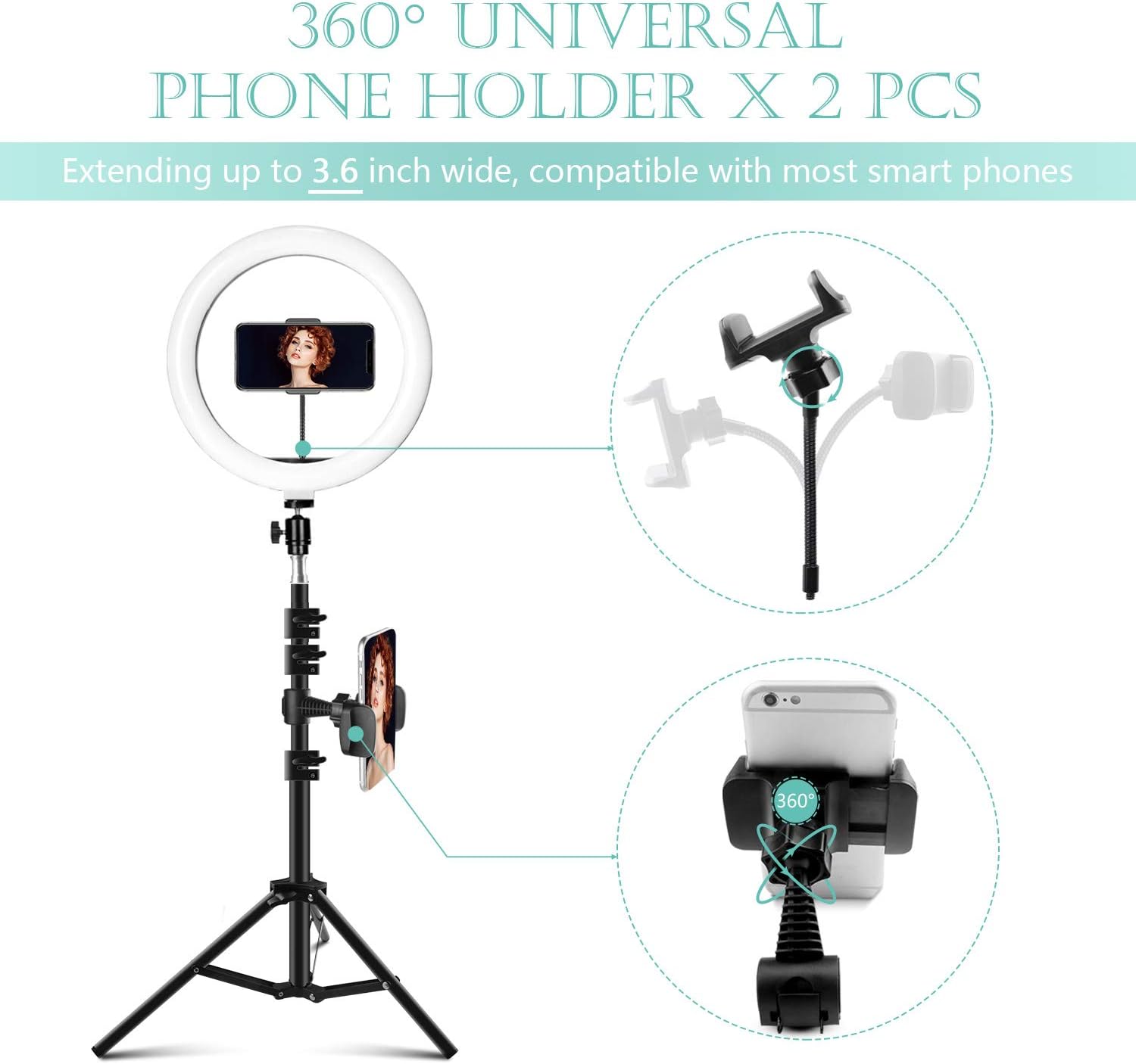 ITSHINY LED Ring Light with Tripod Stand & Phone Holder - Image 4