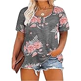 CARCOS Plus Size Tops for Women Button Up Henley Shirts Short Sleeve Summer T-Shirts V/Crewneck Casual Trendy Tunics XL-5XL