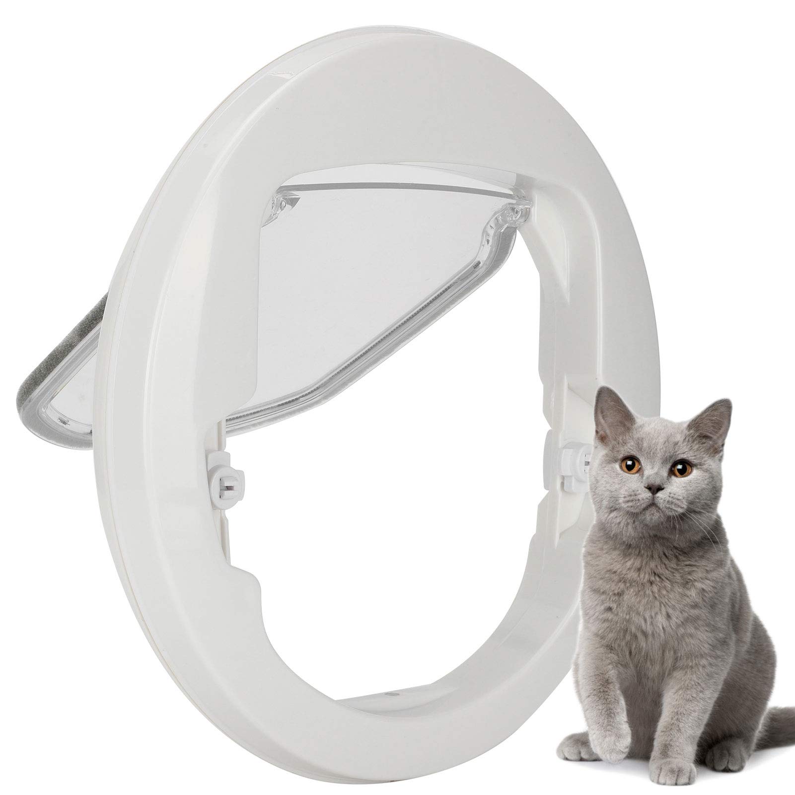 Cat Flap Door 4 Way Locking Pet Flap Door Round Magnetic Dog Door In & Out Door for Cat and Small Dogs Doggies Puppy Animals Doors