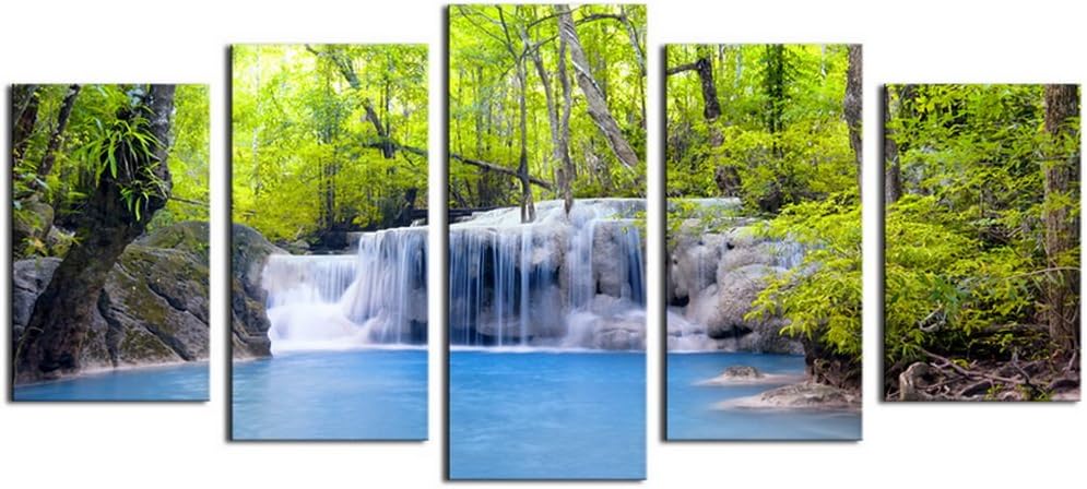 SUNRISE ART Canvas Prints Waterfall Painting Framed Modern Wall Art for Dining Room Decoration Ready to Hang Blue, Set of 5