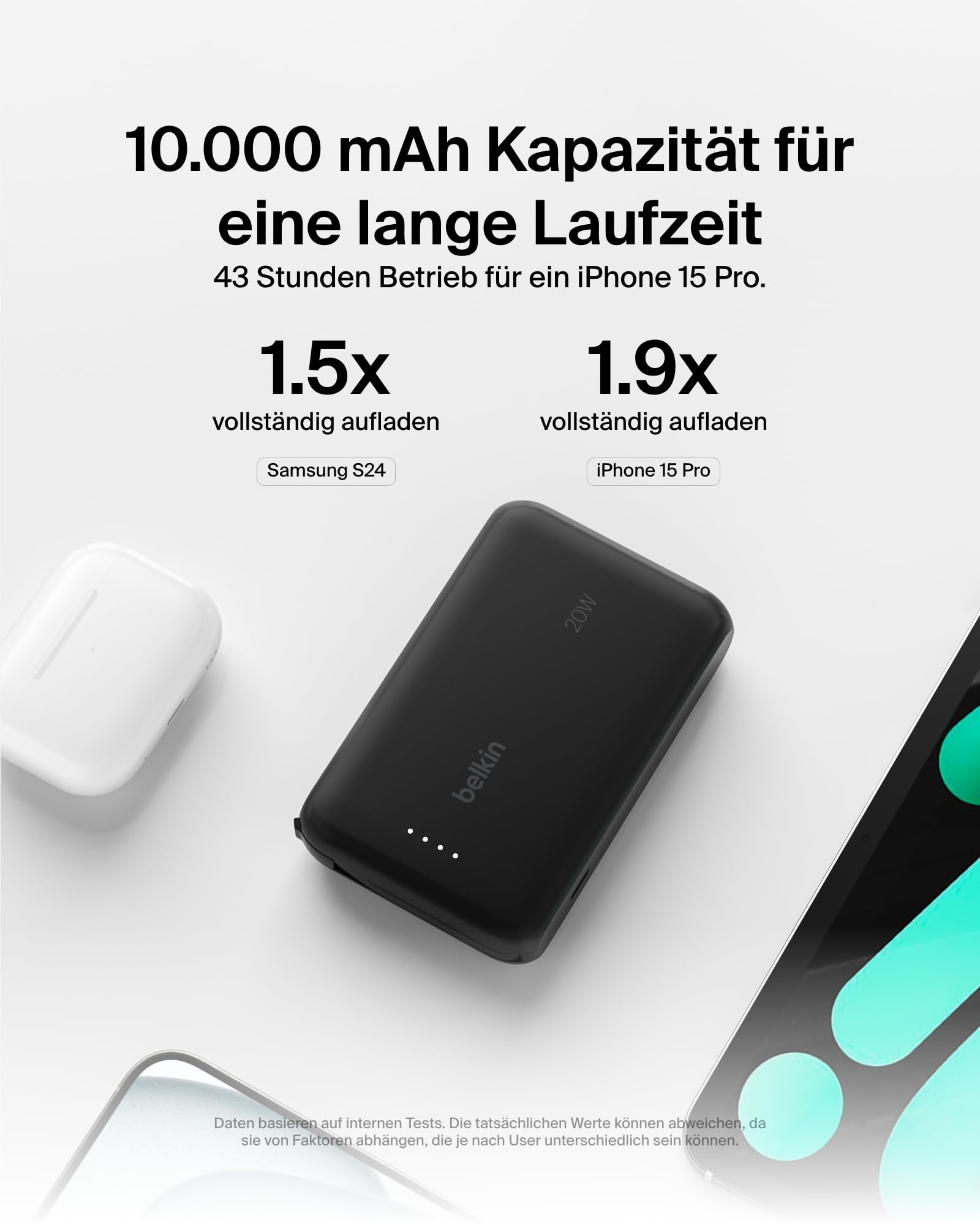 Belkin BoostCharge 10000mAh Power Bank, integriertes USB-C-Kabel – Schwarz 4