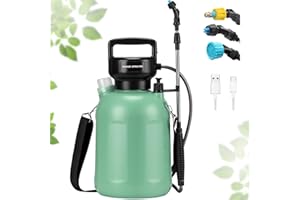 HWONMTE Battery Powered Sprayer 1.35 Gallon/5L Portable Garden Sprayer with with USB Rechargeable Handle for Yard Lawn Weeds Plants Electric Sprayer with 3 Mist Nozzles