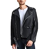 WULFUL Men's Leather Jackets, Faux Bomber Jacket for Men Motorcycle Lapel Asymmetric Zip-Up Slim Fit Biker Coat