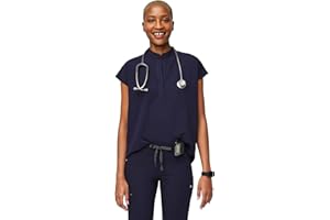 FIGS Rafaela Oversized Scrub Tops for Women — Mandarin Collar, Shirttail Hem, 3 Pockets, 4-Way Stretch Women’s Scrub Top