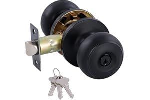 GITRANG Black Door Knobs Interior Keyed Difference Entry Front Bedroom Doorknobs with Lock Flat Ball Handle Lock Sets