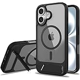 IDweel Magnetic for iPhone 16 Plus Case with Built-in Invisible Kickstand, Compatible with Magsafe, Slim Fit Translucent Matte Phone Shockproof Protective Cover for iPhone 16 Plus 6.7", Black