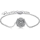CRMAD Wheel of Hecate Bracelet for Women Sterling Silver Pagan Goddess Wiccan Statue Jewelry (17.5+5cm)