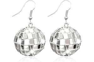MAQVQLU Disco Ball Earrings for Women Colorful Disco Earrings 60s or 70s Disco Mirror Ball Earrings Halloween Party Earrings Halloween Jewelry