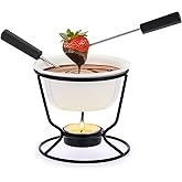 BSTKEY Ceramic Butter Warmer Set, Fondue Pot Melting Pot Set, Melt Hot Pot Round Bowl Set For Cheese Chocolate Butter Caramel, with 2 Dipping Forks