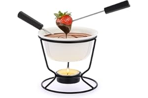 BSTKEY Ceramic Butter Warmer Set, Fondue Pot Melting Pot Set, Melt Hot Pot Round Bowl Set For Cheese Chocolate Butter Caramel, with 2 Dipping Forks