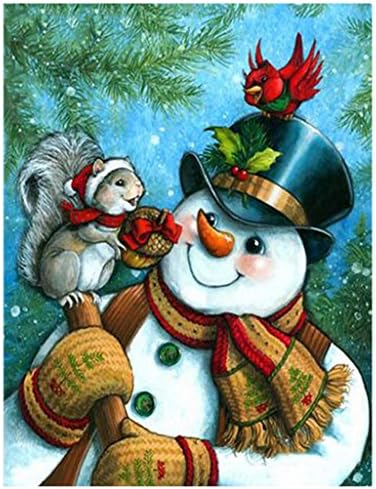 Snowman squirrel Diamond Painting for Christmas and Halloween House Decoration and Gift full square resin Rhinestone Diamond Needlework Handcraft multi-size (Picture Size46x60cm)