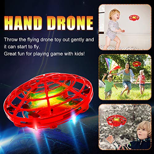 Hand Drones, Hand Controlled Drones, econoLED Boy Toys Kids Hand Operated Flying Ball Drone - Hands Free Mini Flying Ball Helicopter with 2 Speed & 5 LED Lights for Boys, Girls, Kids, Toddlers (Red)