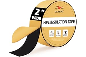 DEMEDO Pipe Insulation Tape, Pipe Wrap Insulation Foam Tape Self Adhesive, Outdoor Water Pipe Insulation Roll for HVAC, AC Line Insulation, 2 inch x 16.5 FT Heat Tape for Water Pipe, Black
