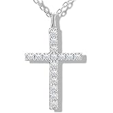 EIoways Moissanite Cross Necklaces, D Color VVS1 S925 Sterling Silver, Moissanite Cross Pendant, Wedding Anniversary Christian Jewelry Valentines Gifts