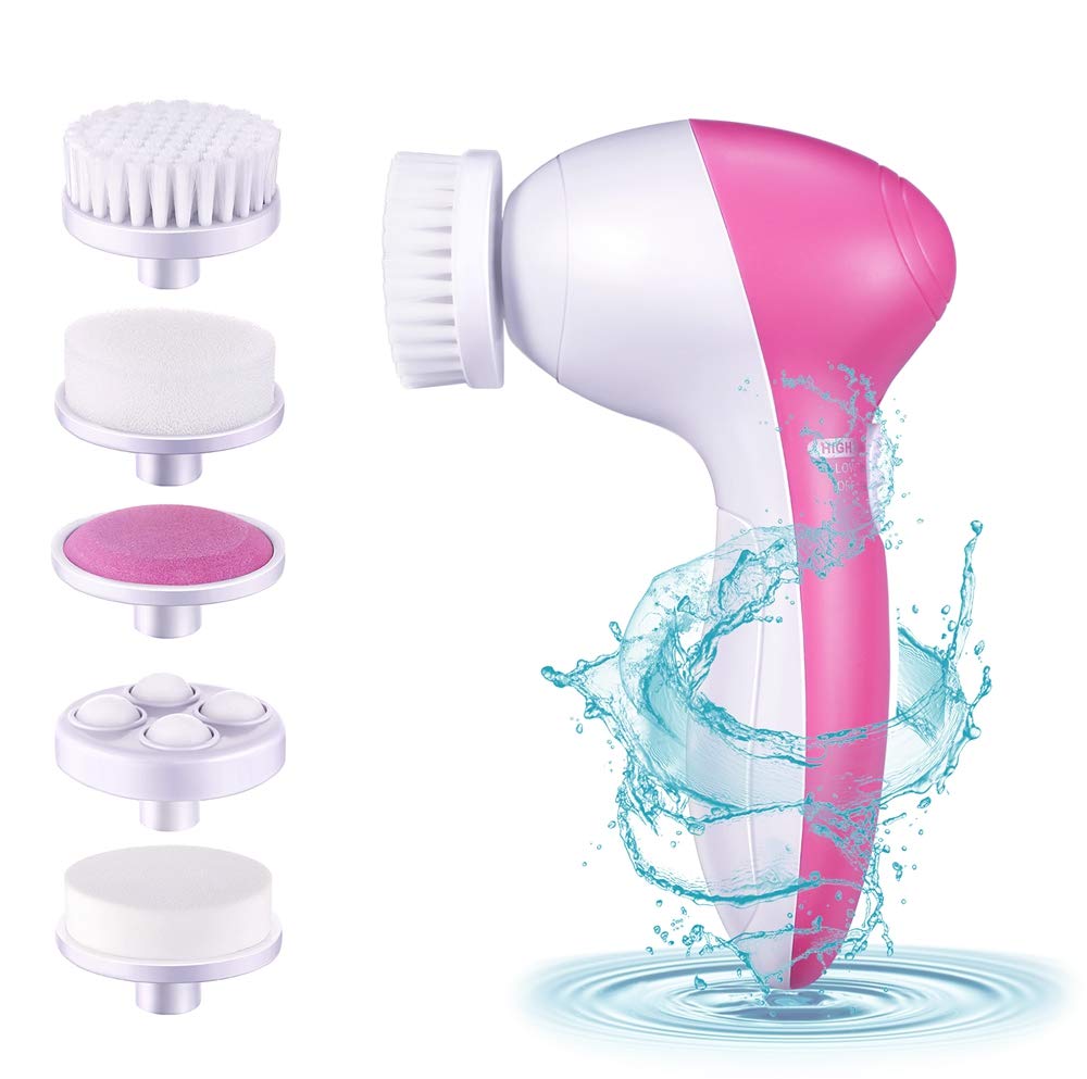 AKOOTE Facial Cleansing Brush Face Brush Facial Brush Waterproof Cleansing Brush Set NEW style 2 Speeds With 5 Brush Heads Facial Beauty Brush Face Cleansing Brushes In Beautiful Box