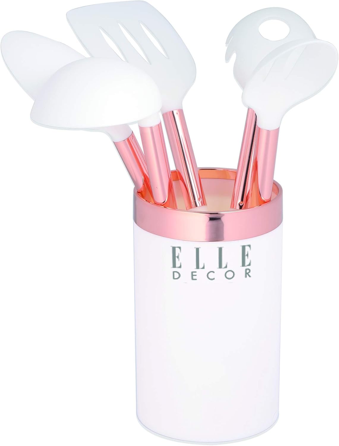 Elle Decor 6-Piece Nylon Silicone Kitchen Utensil Set with Holder