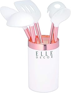 Elle Decor 6-Piece Nylon Silicone Kitchen Utensil Set with Holder