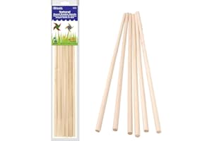 BAZIC PRODUCTS BAZIC Wooden Dowel Rods Wood Sticks, 3/8" x 12" Round Natural Color Hardwood Stick, Unfinished Wood for Crafts Lollipops Cake Support (6/Pack), 1-Pack