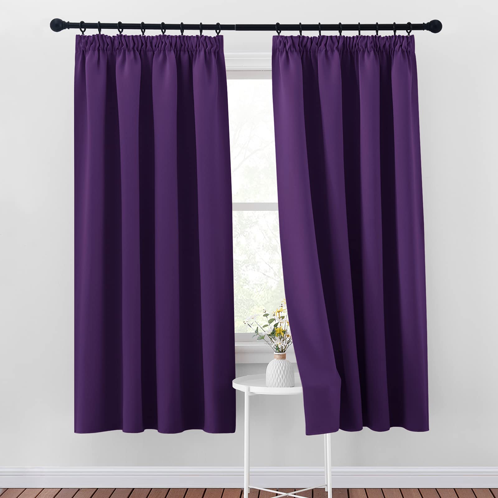 PONY DANCE Blackout Curtains for Bedroom - Nursery Decoration Pencil Pleat Thermal Room Darkening Window Treatment Draperies for Living Room Energy Saving, W46 X L72, Purple — image 1