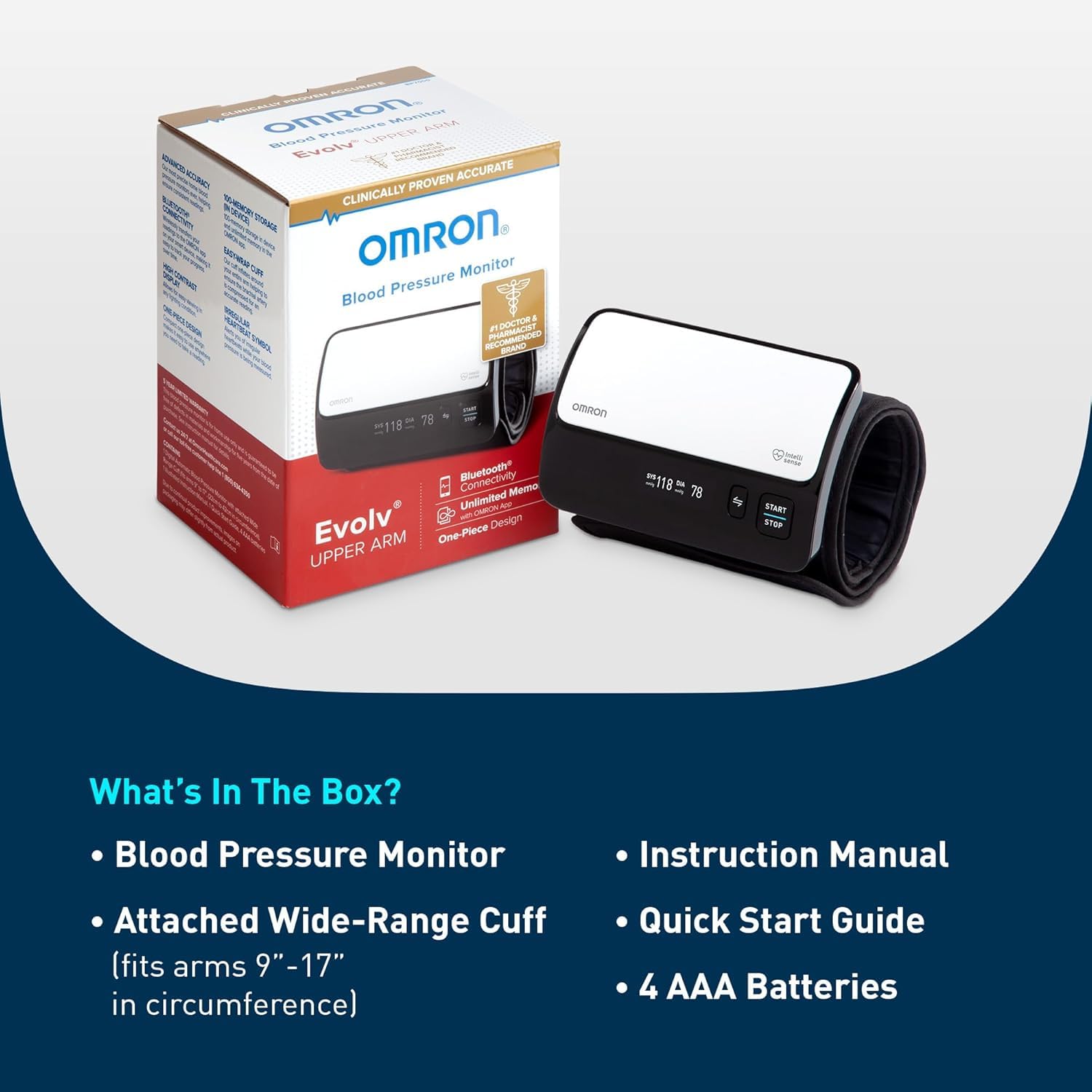 Omron Evolv Wireless Blood Pressure Monitor for Home Use & Upper Arm Blood Pressure Cuff - #1 Doctor & Pharmacist Recommended Brand - Clinically Validated - Connect App