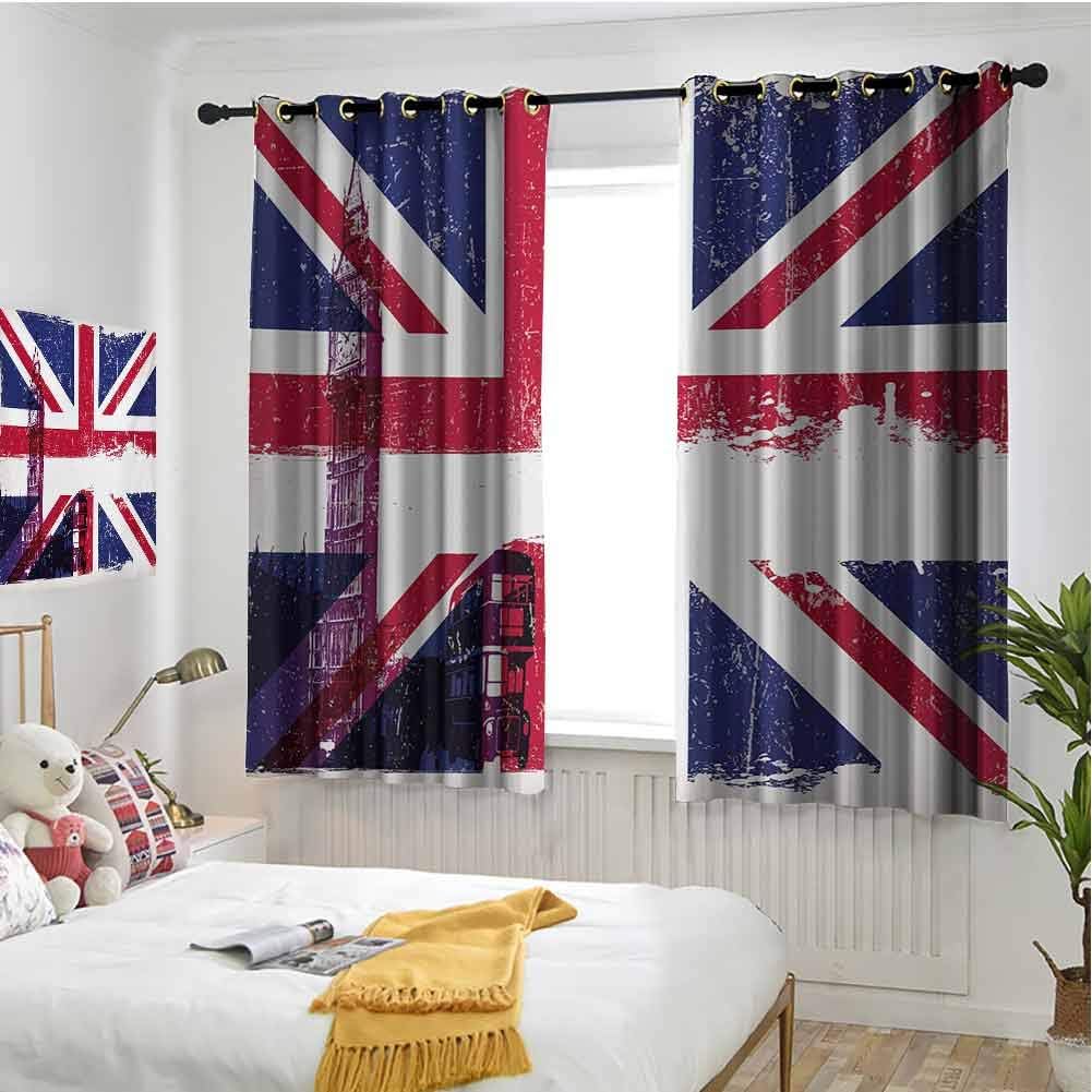 hengshu Union Jack 99% Blackout Curtains Grungy Aged UK Flag Big Ben Double Decker Country Culture Historical Landmark for Bedroom Kindergarten Living Room W63 x L63 Inch Multicolor
