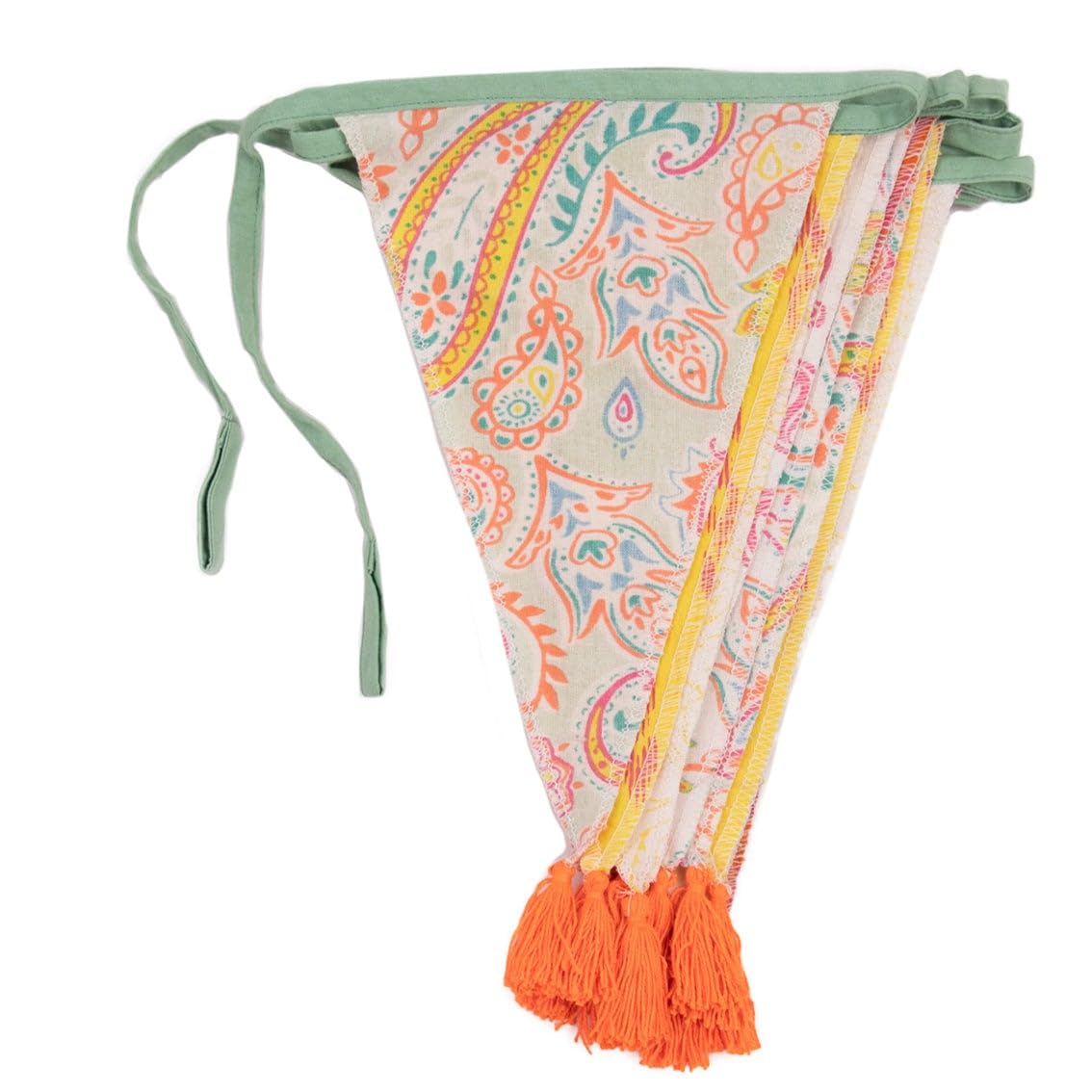 Talking Tables Boho Fabric Bunting with Tassels Yellow & Orange - 3m | Triangle Flag Pennant Garland, 100% Cotton, Paisley Summer Hanging Party Decorations, Festival, Indoor Home Décor,