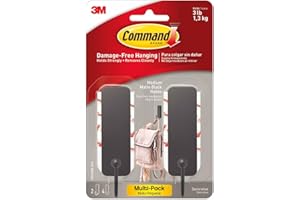 Command Medium Matte Black Wall Hooks, 2 Coat Hooks and 4 Command Strips, Damage-Free Hanging with Adhesive, No Tools Great for Hanging Christmas Decorations, Holds up to 3 lb