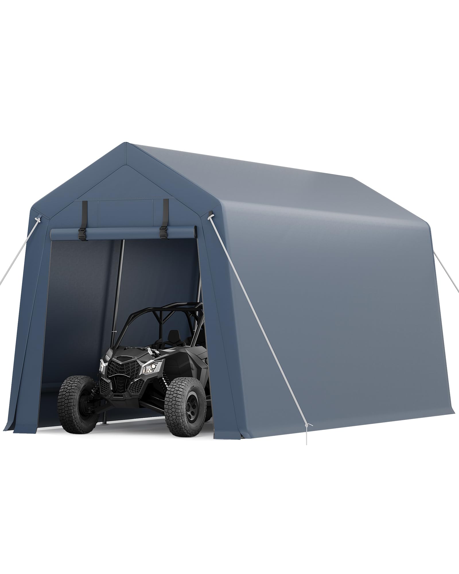 Photo 1 of 10x15 ft Outdoor Storage Shed, Portable Carport with Roll-up Ventilated Zipper Door and Windows, Heavy Duty Waterproof Tarp, Storage Sheds for Motorcycle, Bike, Firewood, Garden Tools