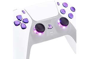 eXtremeRate Multi-Colors Luminated Dpad Thumbstick Share Home Face Buttons for PS5 Controller BDM-010 BDM-020, Chameleon Purple Blue Classical Symbols Buttons DTF V3 LED Kit for PS5 Controller