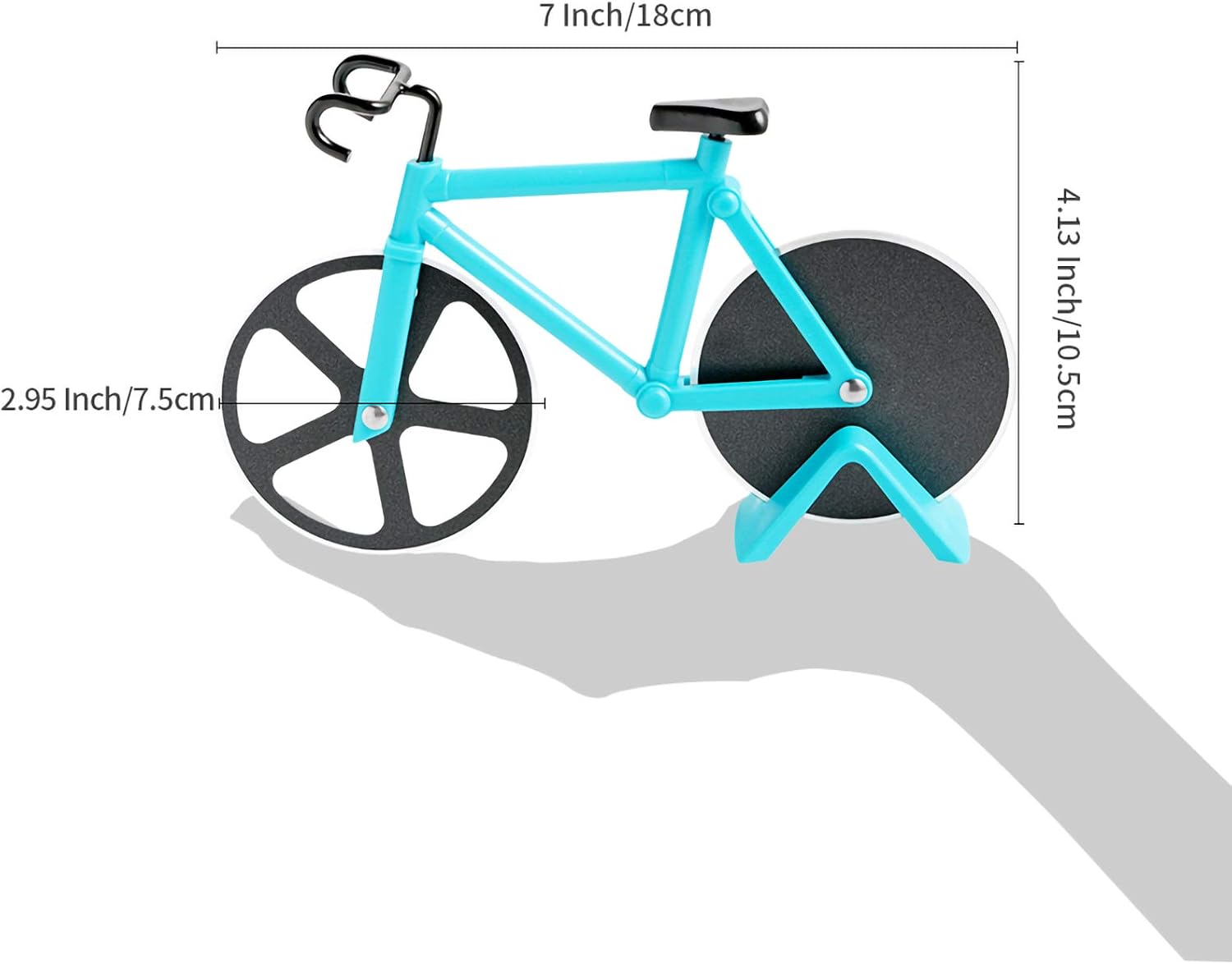 KUONIIY Pizza Cutter, Bicycle Pizza Cutter Wheels Dual Stainless Steel Super Sharp Blades Slicer with Non-Stick Coating - Image 5