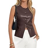 Tankaneo Womens Faux Leather Vest Tops Business Casual Button Down PU Suit Blazer Sleeveless Fitted Waistcoat