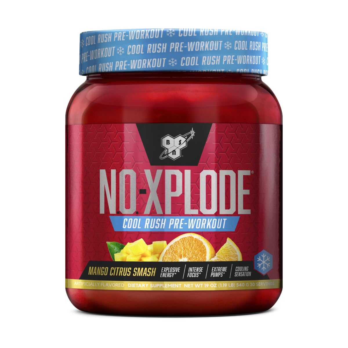 BSN N.O.-XPLODE Cool Rush Pre Workout Powder, Preworkout Energy Supplement for Men and Women with Creatine and Beta-Alanine, Mango Citrus Smash, 30 Servings, 1.2 Pound (Packaging May Vary) Image