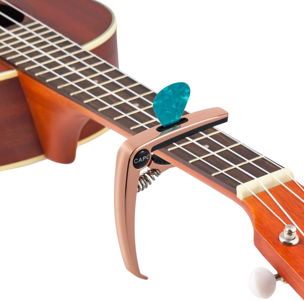 Rose Gold Ejt Professional Zinc Metal Capo For 6 String Acoustic Guitar Mandolin With 5 Pcs Guitar Picks Ukulele Banjo Guitar Capo With Pick Slot Electric Guitar Bass Instrument Accessories Musical Instruments