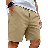 PLEPAN Men's Cotton 5/7 Inseam Shorts Casual Classic Fit Elastic Waistband Summer Twill Chino Golf Dress Short