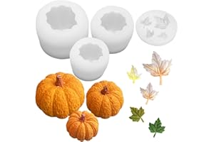LSLEVA 4 Pack Halloween Candle Molds, Multistyle Size Pumpkin Silicone Molds and Maple Leaf Mold for Candle Making Resin Soap Casting, 3D Creative Molds for All Saints' Day Thanksgiving Gifts