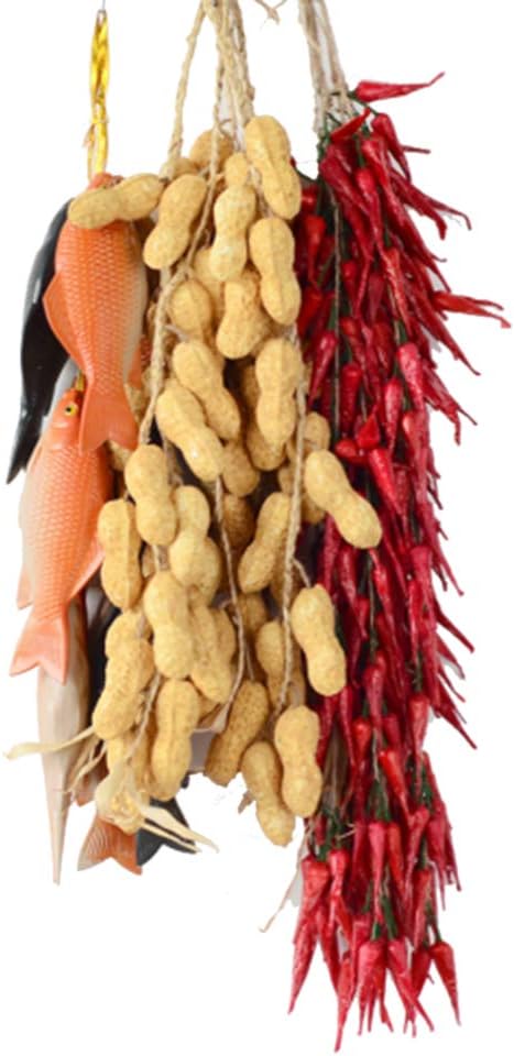 Swovo Artificial Fake Vegetable Lifelike Red Chili Peanut Fake Snapper Fake Food Strings Hanging for Home Kitchen Decor Kids Toy (Chili)