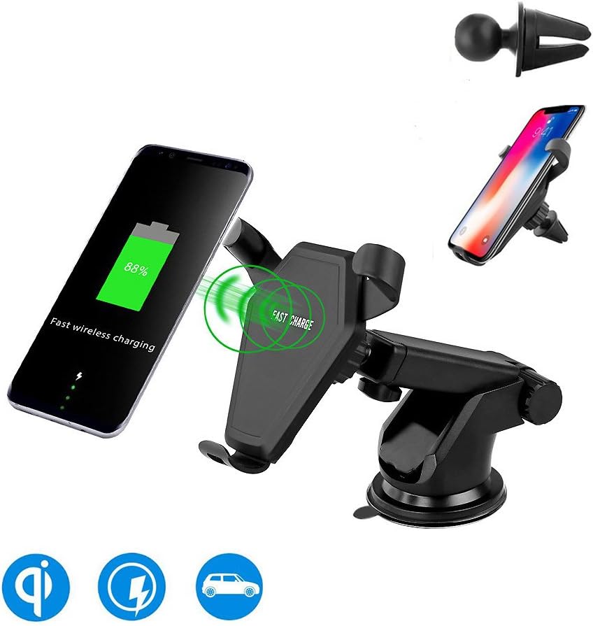 Wireless Car Charger, Efanty 2-in-1 Qi Fast Wireless Charger Car Mount Air Vent Stand Cell Phone Dashboard Holder for iPhone 8/ 8 Plus/ X/Samsung Galaxy S8/ S8+/ S7 / S7 Edge / S6 Edge+/ Note 5
