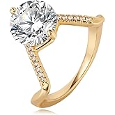 Valloey Rover Gold Rings for Women 14K Gold Plated Dainty Cubic Zirconia Engagement Rings Fake Single Diamond V Shaped Rings for Women Gold Jewelry Trendy Size 6-8