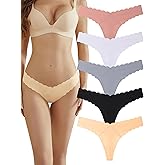 Bolivelan Women's Seamless Thong Low Rise Underwear No-Show Panty Lines Cotton Crotch Stretchy and Comfortable Panties 5 Pack