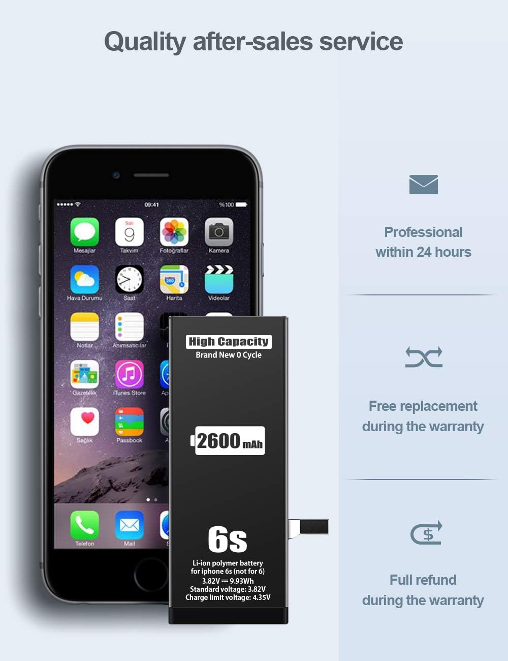 Battery for iPhone 6s 2600mAh, Replacement Battery with Super High Capacity for iPhone 6s with Full Remove Tool Kit (Only for 6s) Compatible Complete Repair Tool Kit 2: Home Audio & Theater